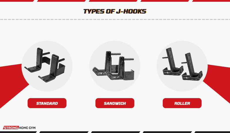 The three main types of J-hooks: standard, sandwich and roller