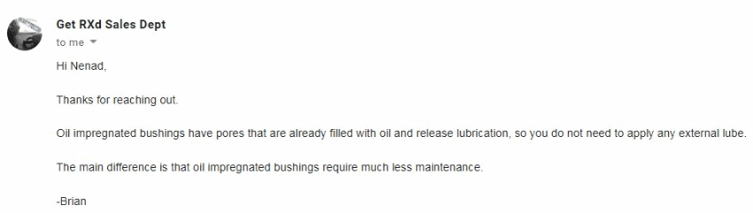 Get RXd response about the oil impregnated bushings