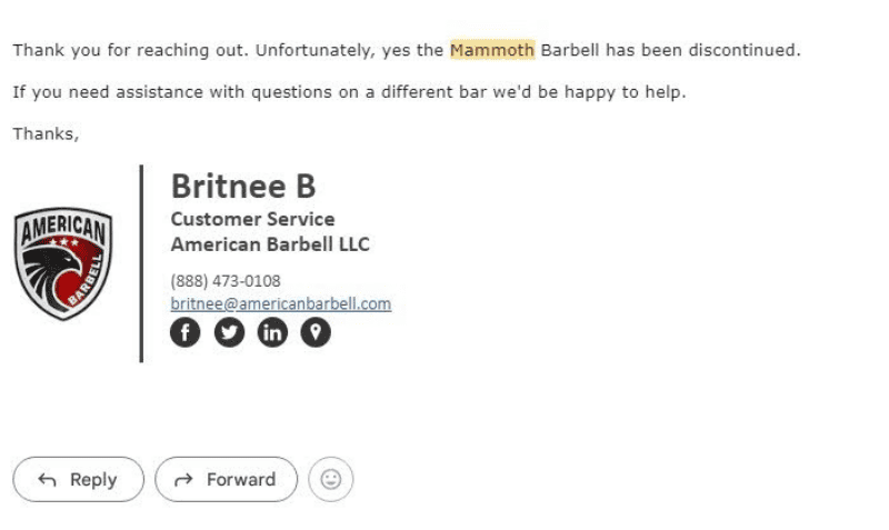 My interaction with the American Barbell customer service