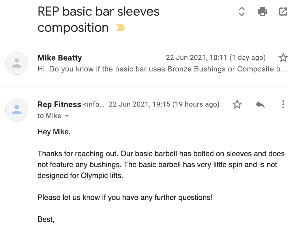 REP Fitness Customer service