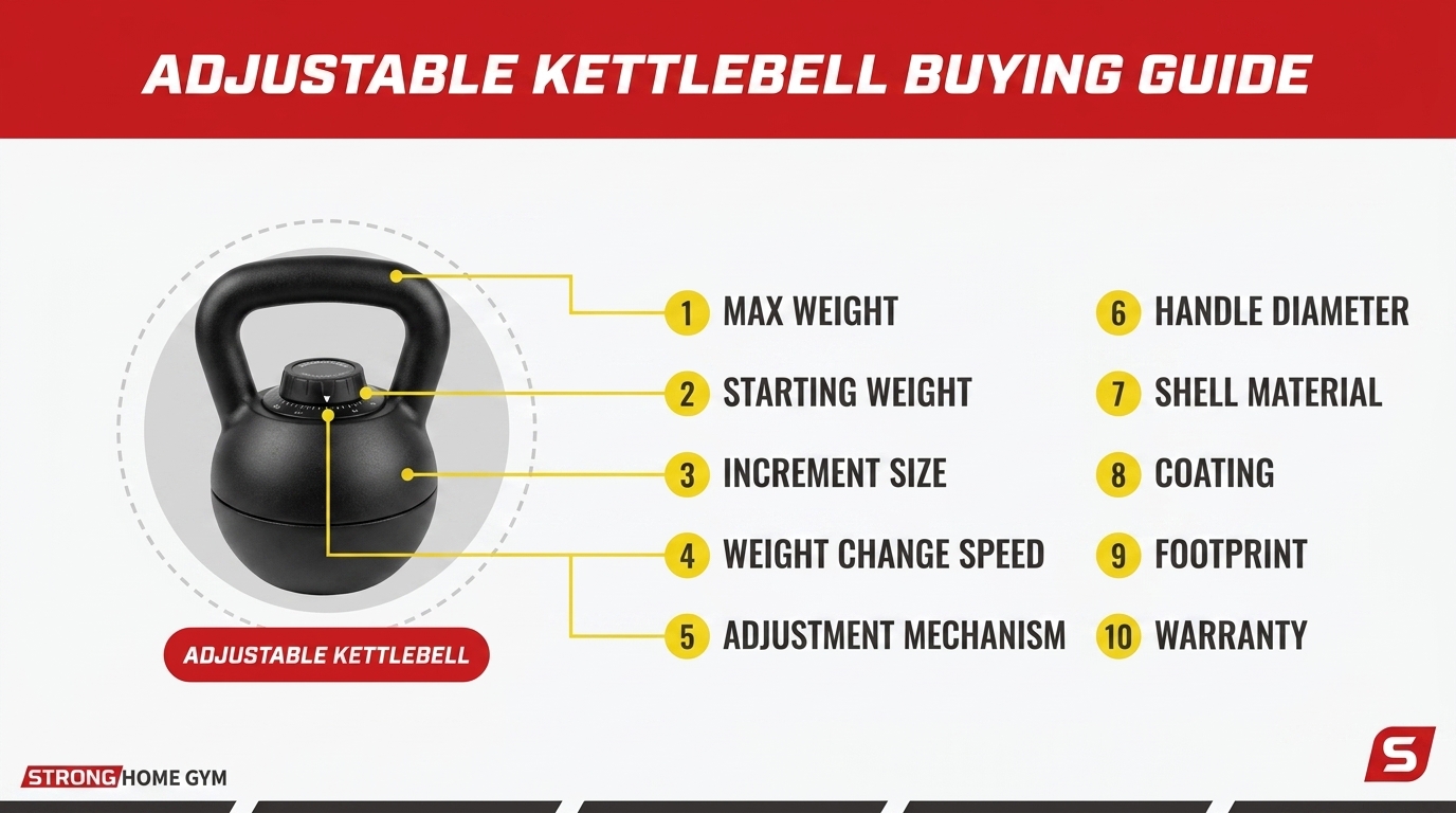 Adjustable kettlebell buying guide — 10 criteria we score every adjustable on