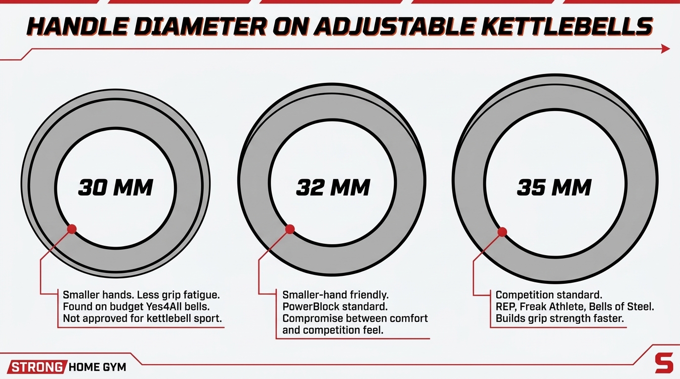Handle diameter comparison: 30mm vs 32mm vs 35mm
