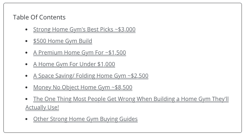 Cheat sheet table of contents